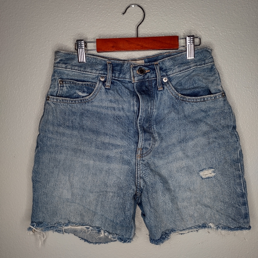 Everlane Womens The Rigid Way-High Shorts 28 Blue Jean Denim Raw Hem FF